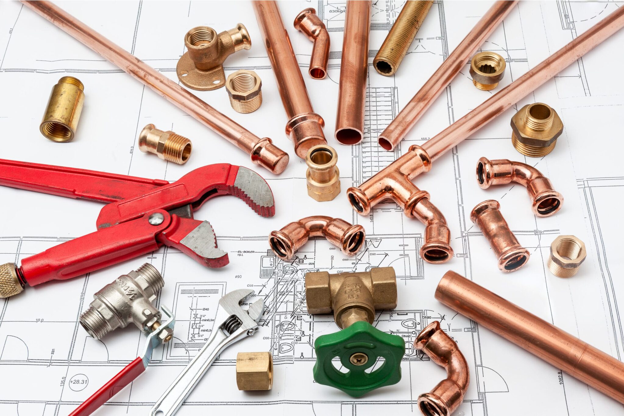 Copper pipes, fittings, valves, and plumbing tools in Lebanon