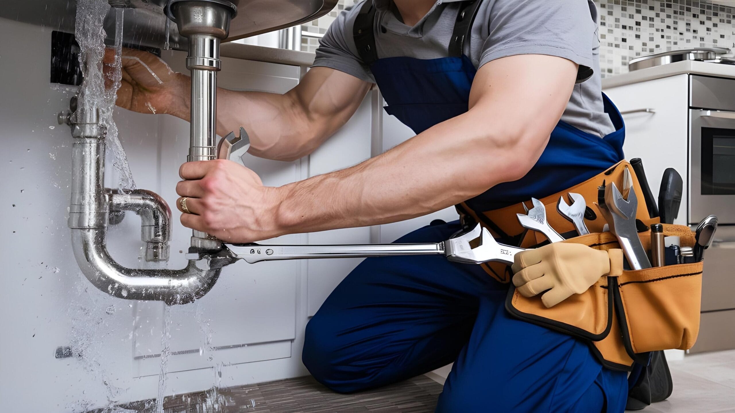 Plumber tightening a residential plumbing pipe in Lebanon